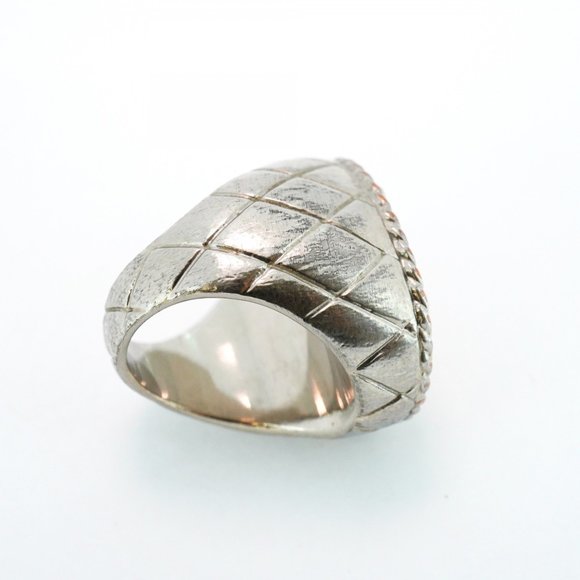 CHANEL Band Ring Coco Mark Oval GP Plated Metal Rhinestone Gold Silver Size 6 - Picture 9 of 10